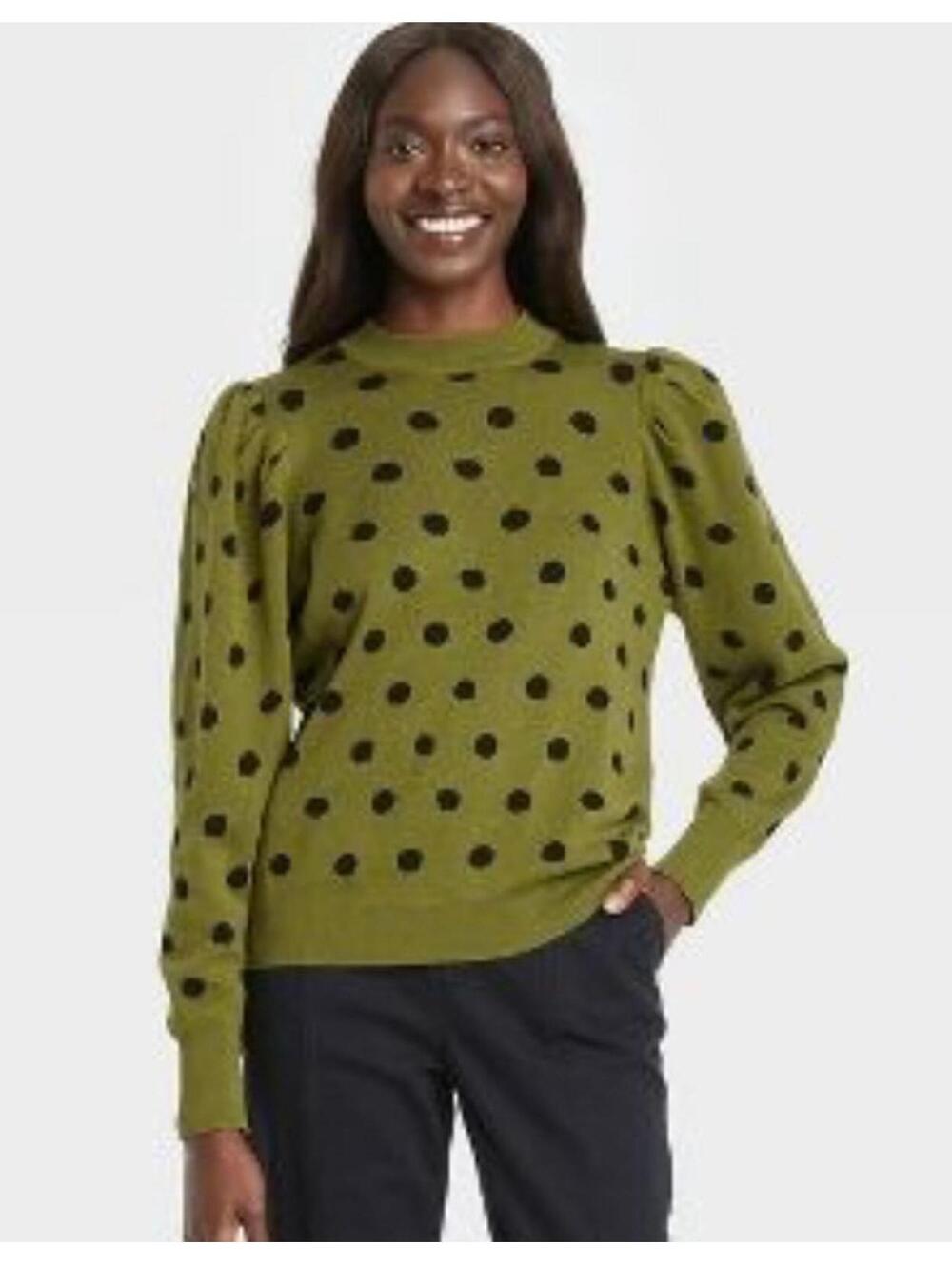 Who What Wear mockneck green polka dot sweater, size XS